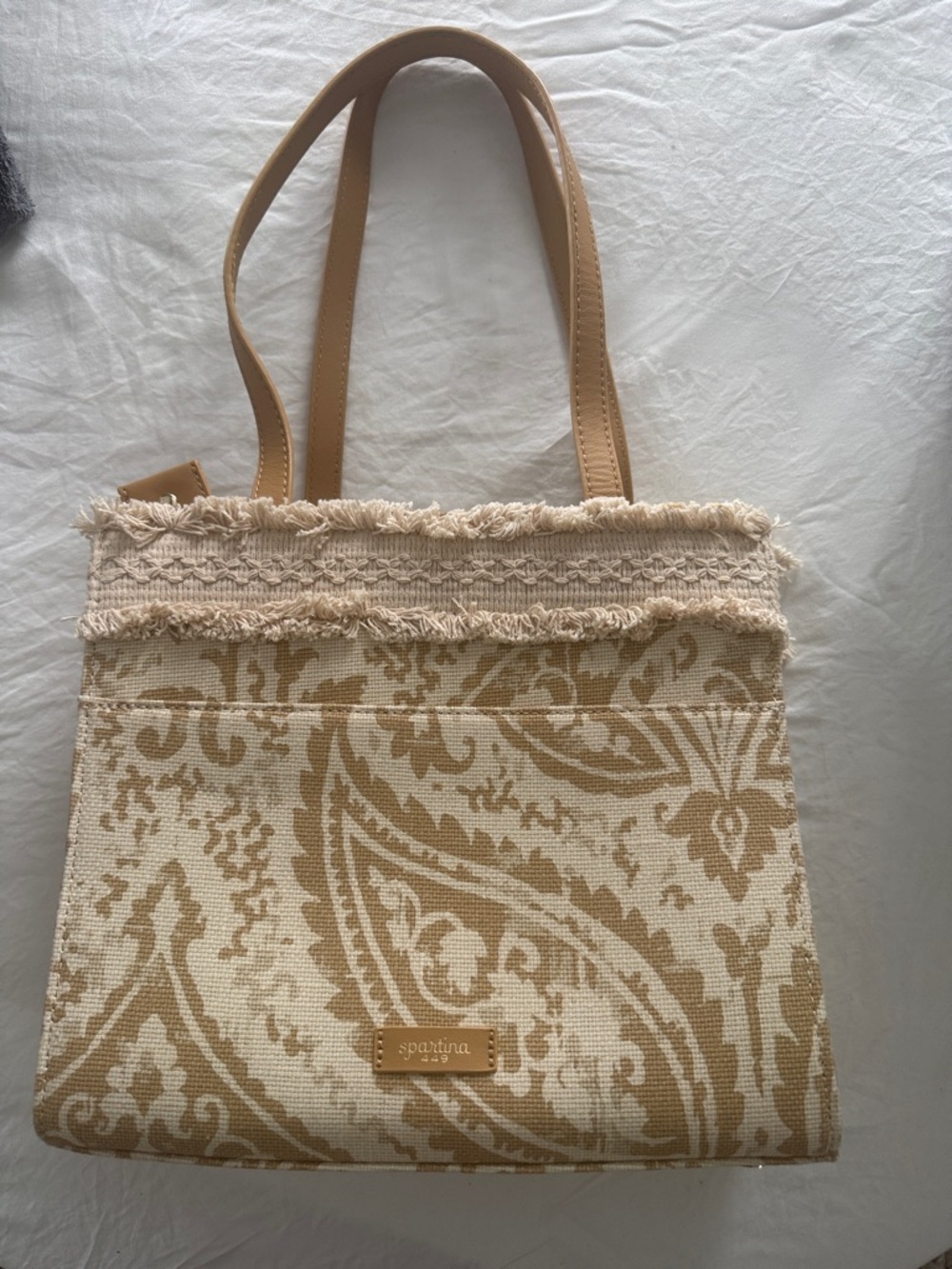 Spartina 449 Neutral Paisley Canvas Tote with Tan Straps